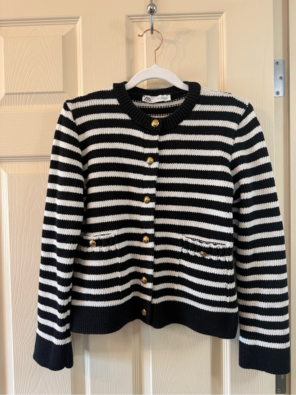 ❤️⚓️Zara Black & White Stripe cardigan sweater with Gold Nautical Buttons S⚓️❤️